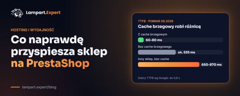 Porównanie TTFB sklepu PrestaShop z cache brzegowym i bez niego